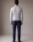 FERRANTE MERINO WOOL DIAMOND JACQUARD FOUR-BUTTON POLO – LIGHT GREY - Full Back Model