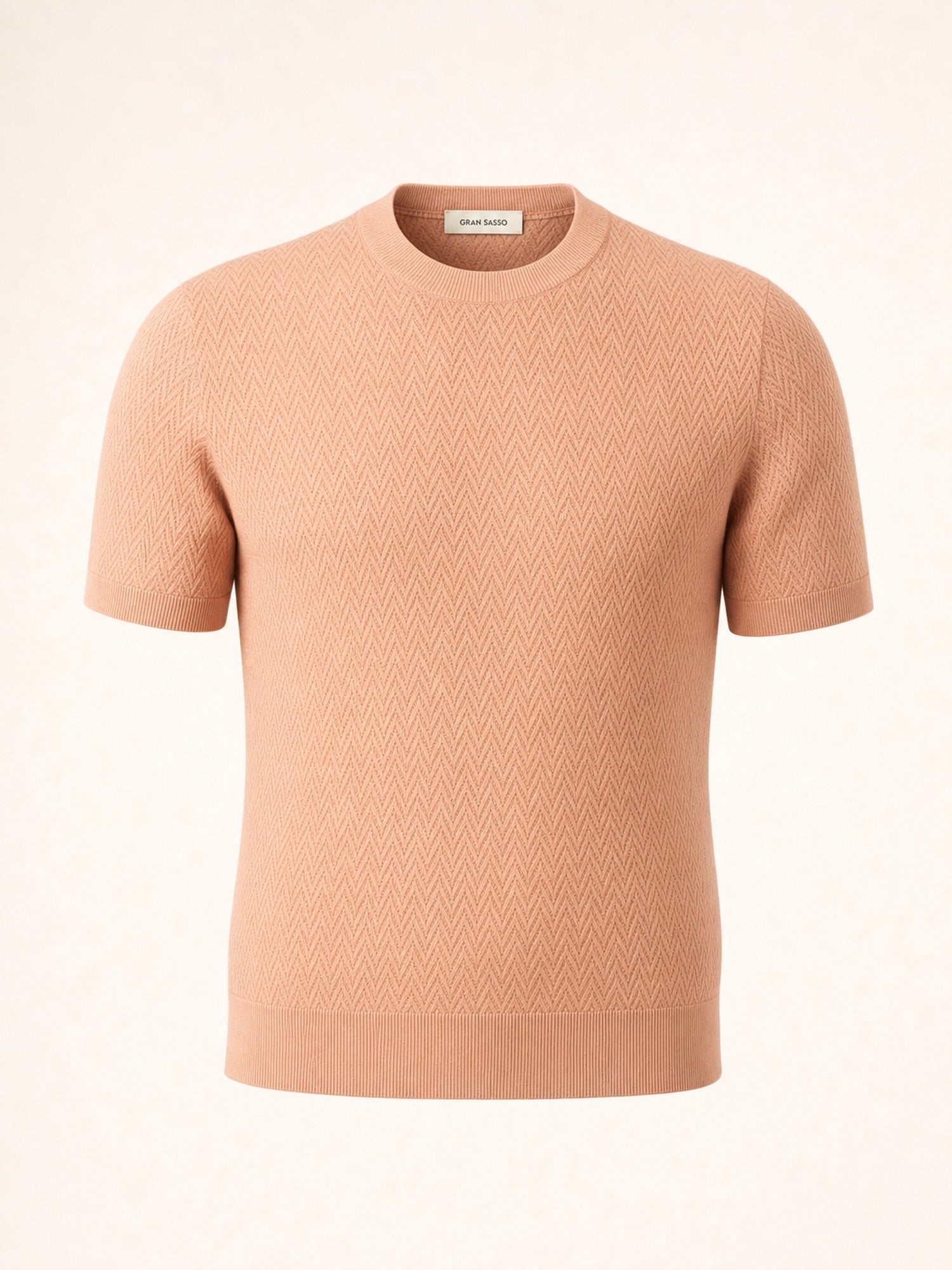 Gran Sasso Zig-Zag Knit Cotton-Blend T-Shirt – Salmon - Ghost Front