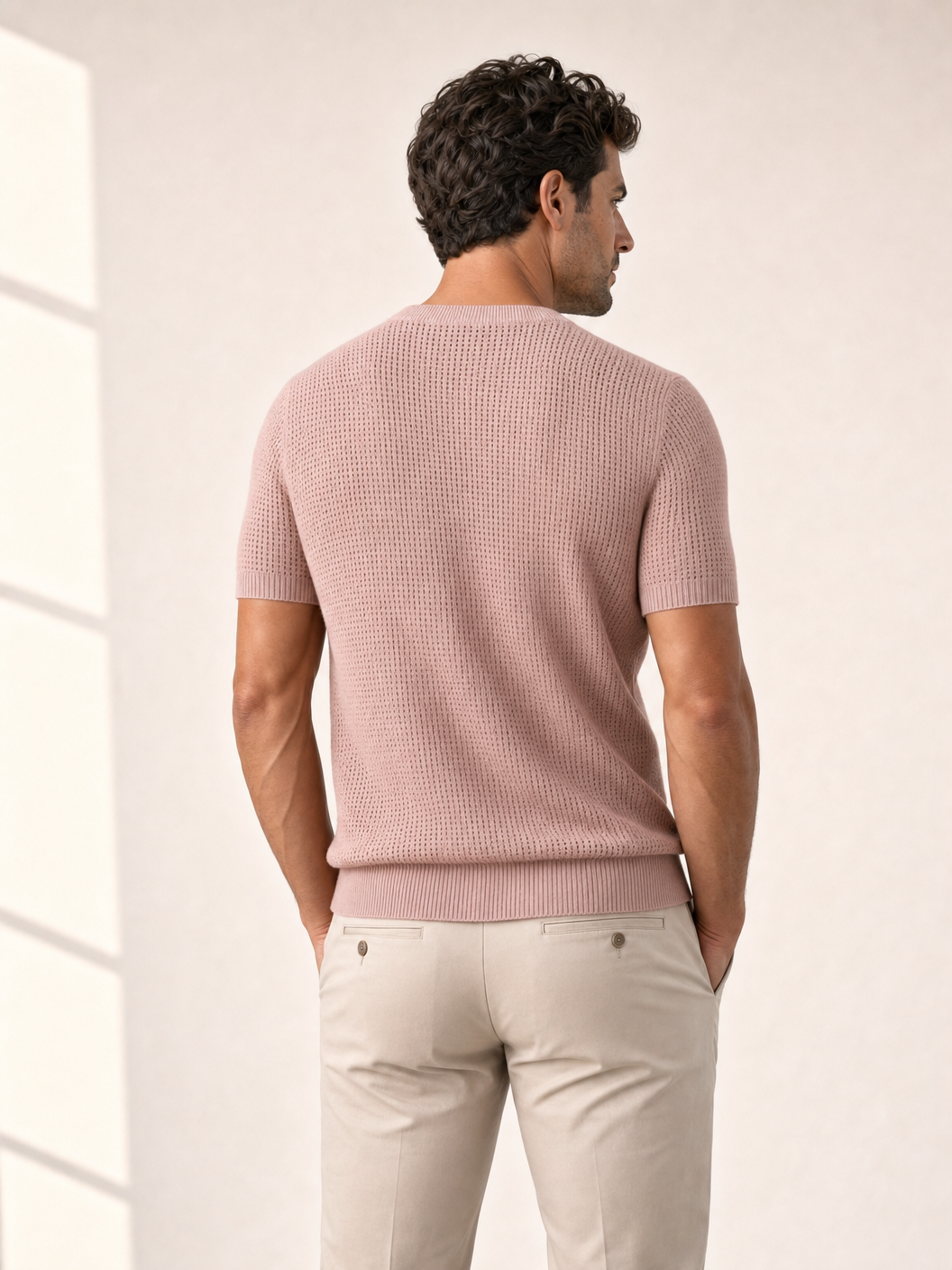 Ferrante Pima Cotton Perforated T-Shirt – Pink - Detail Back