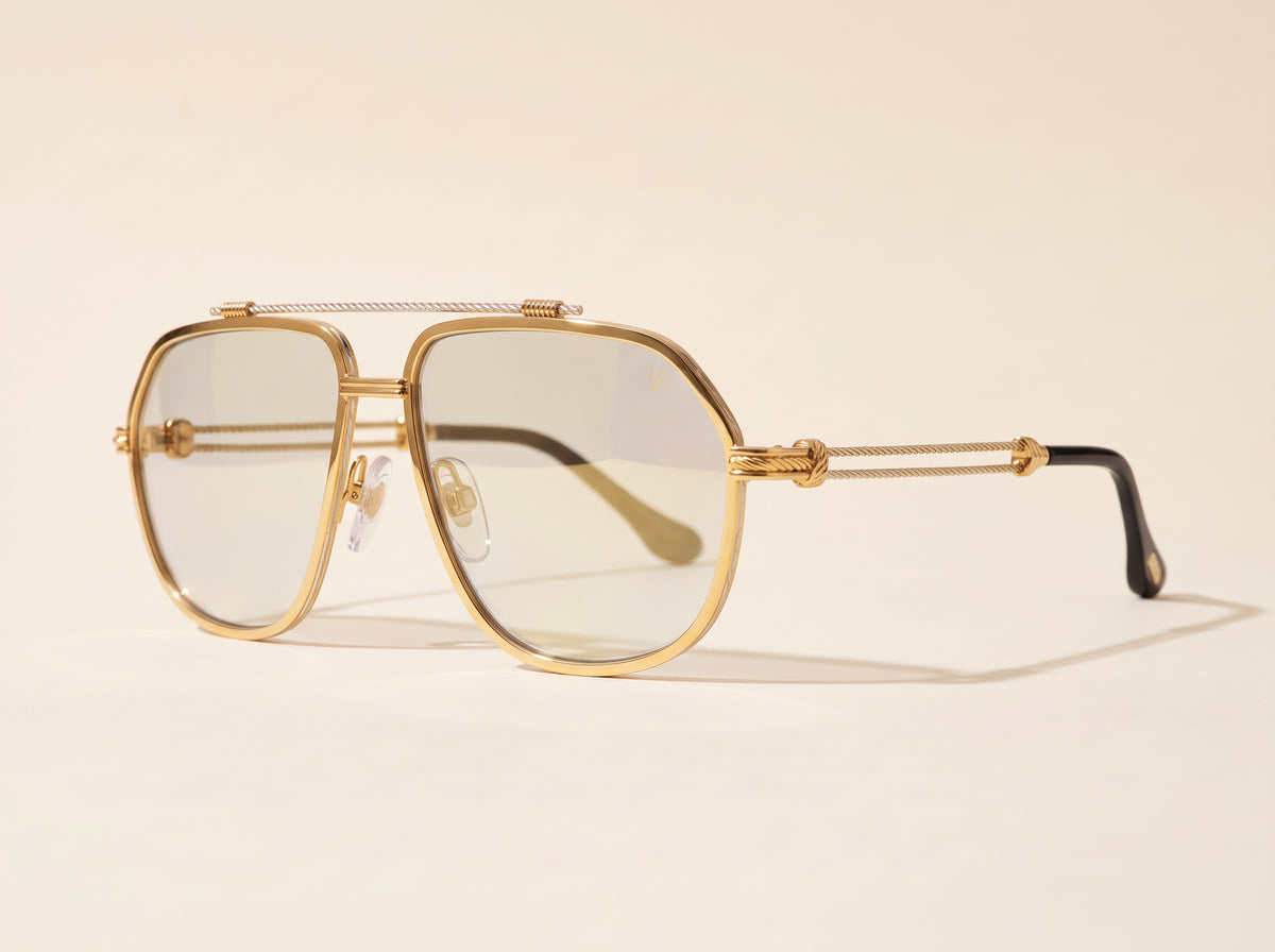 Vintage Frames Detroit Player XL Double Rope Edition 18KT Two-Tone Gold – Clear Flash Gold – YELLOW / WHITE GOLD / CLEAR FLASH GOLD - Three-quarter