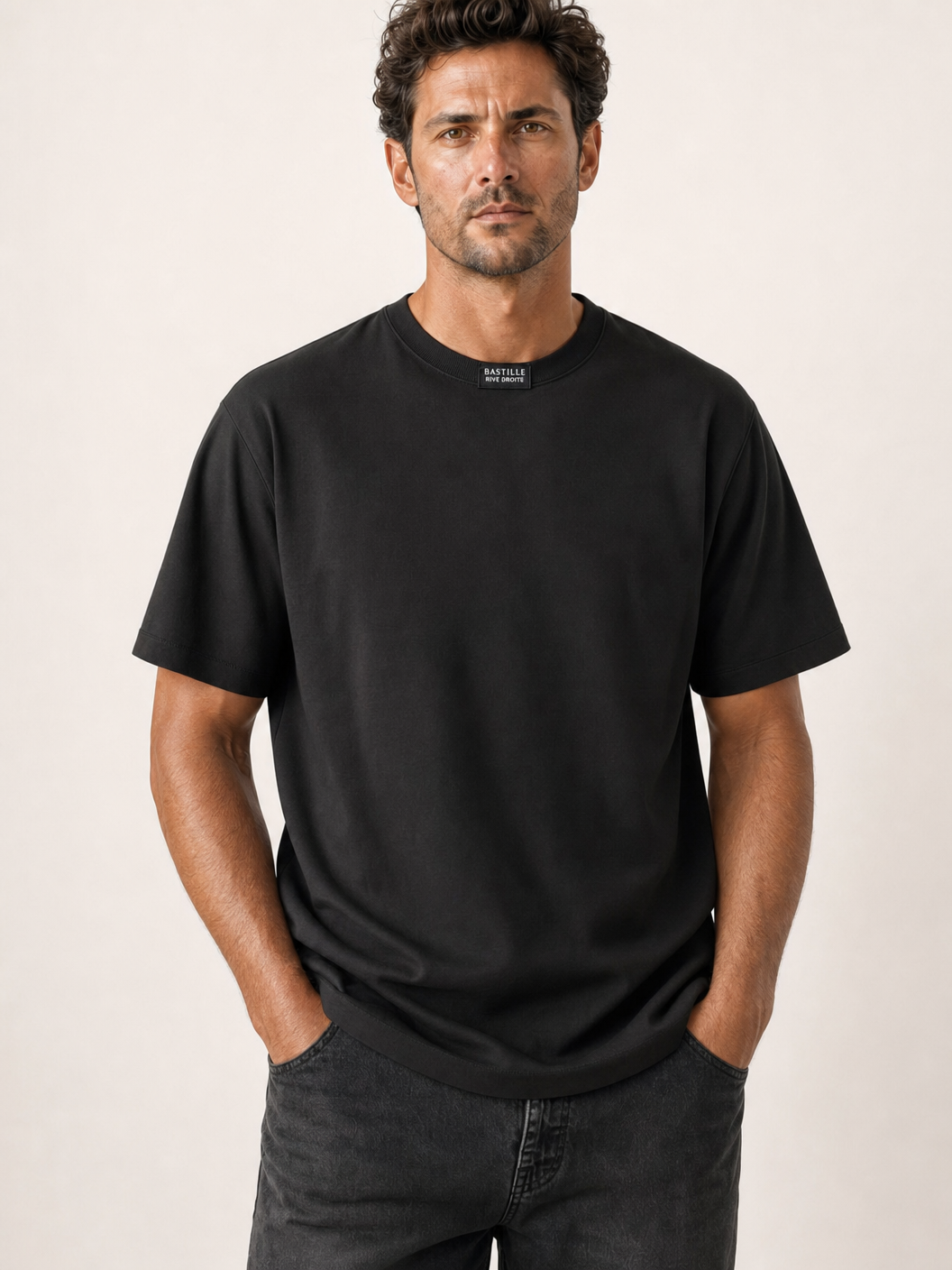 Bastille Damasc Printed T-Shirt Sel — Black — Detail Front