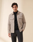 Aiden Micro-Check Zip Shirt Jacket – SAND – CREAM CHARCOAL - Hero Front