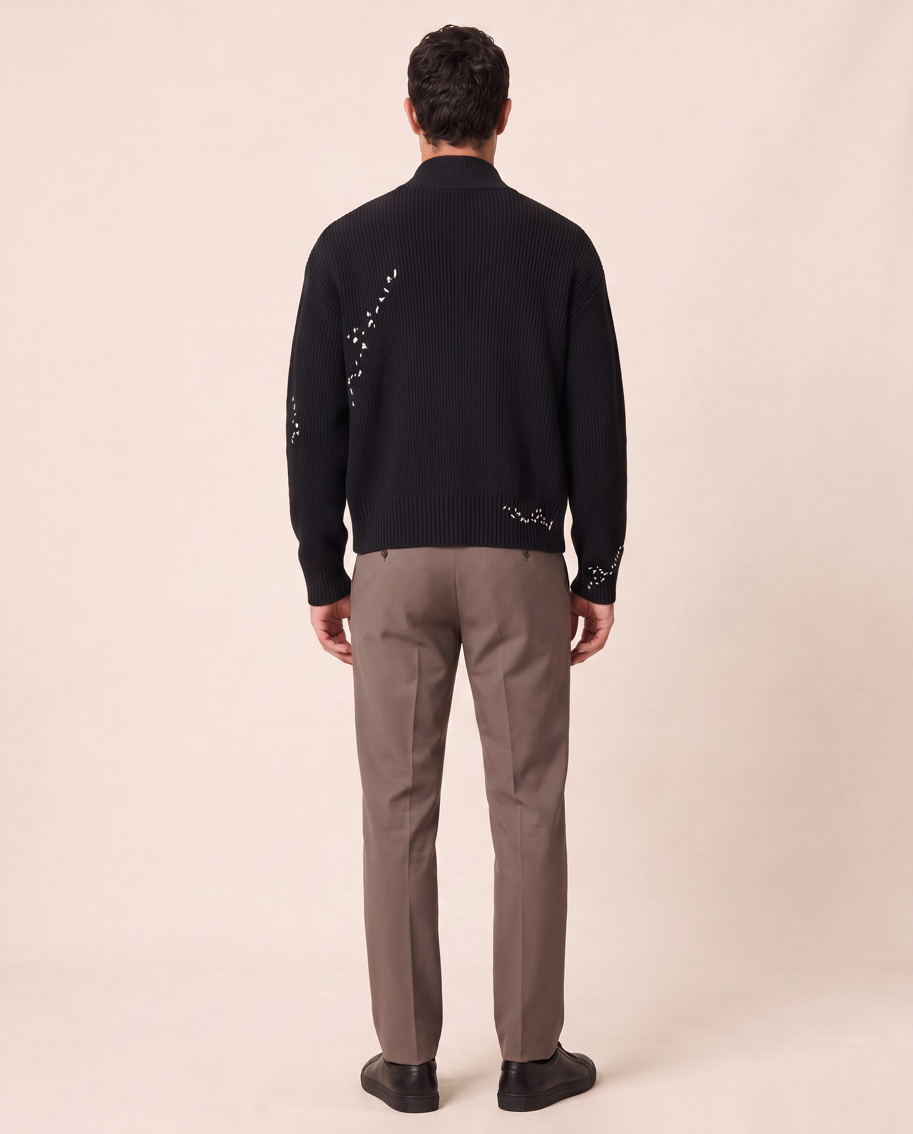 DADDY KNIT ZIP CARDIGAN - DOM REBEL – BLACK - Full Back Model