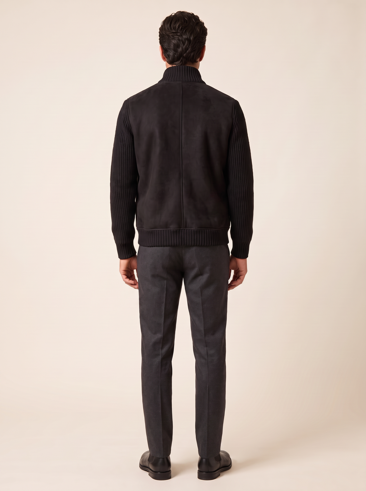 ECO SHEARLING AND SUPER GEELONG JACKET – BLACK - Full Back Model