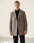 WOOL-BLEND DOUBLE-BREASTED COAT – TAUPE - Hero Front