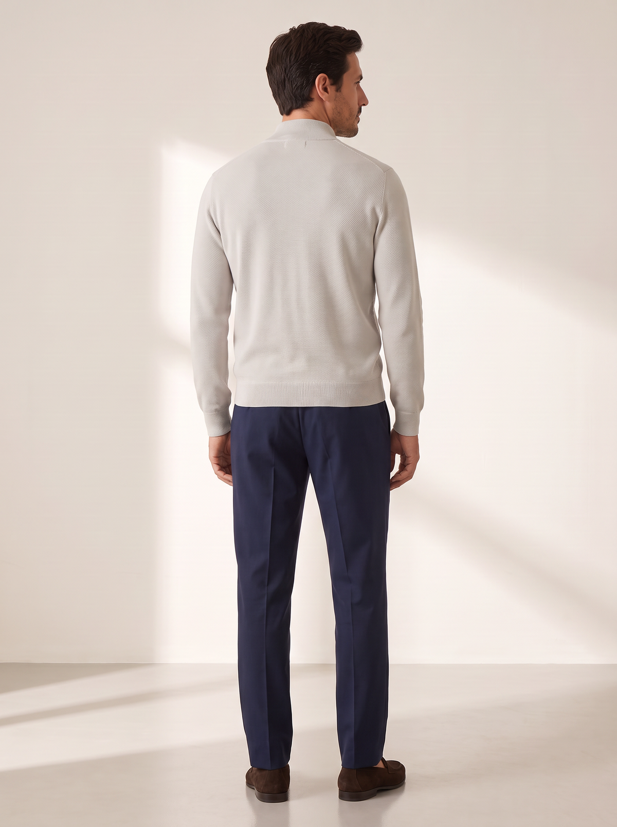 RICE STITCH FULL-ZIP CARDIGAN – SLATE - Full Body Back