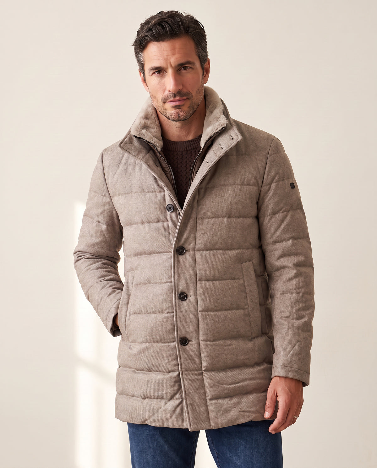 DUNO Orlando F Technical Wool Down Jacket – WALNUT BROWN - Hero front