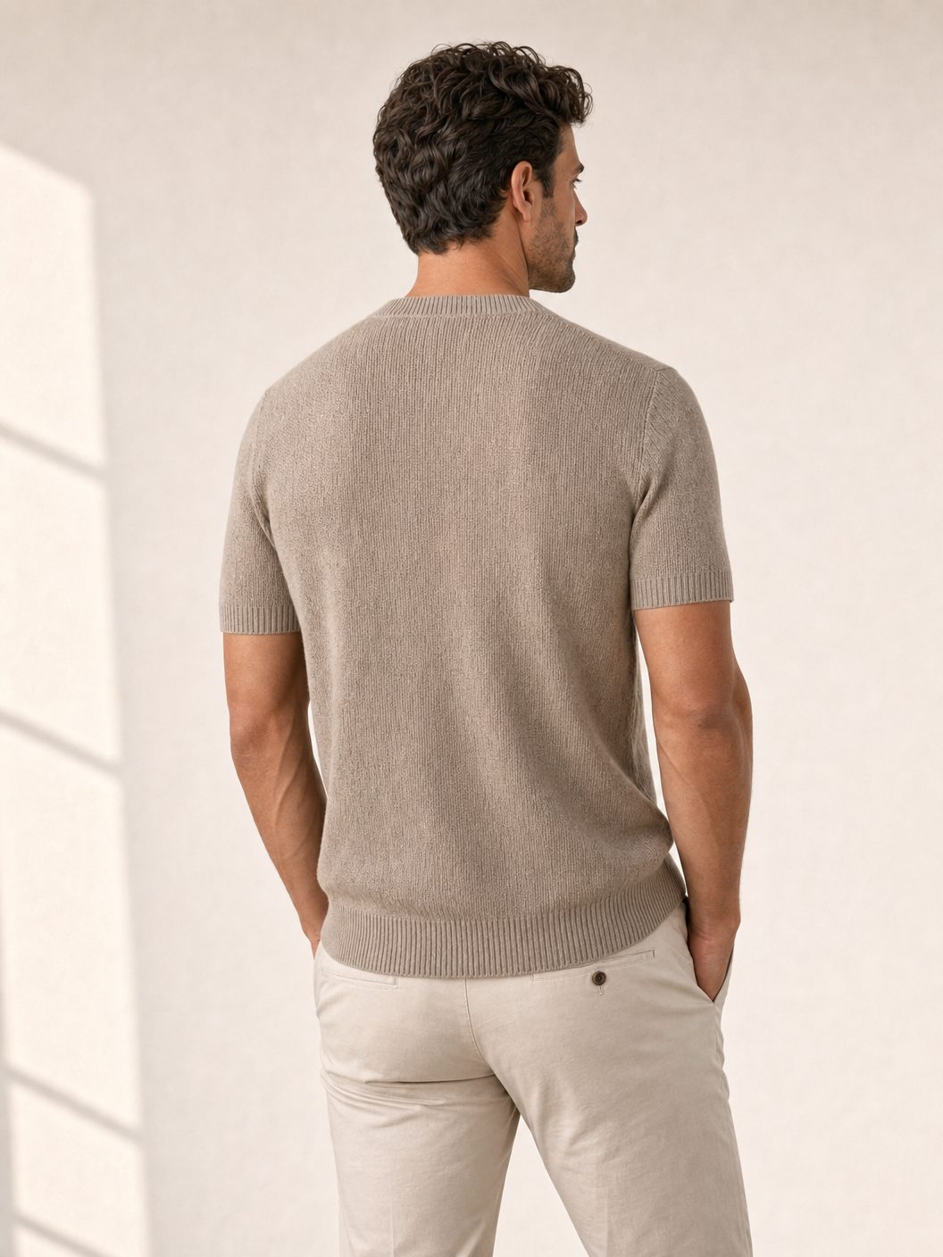 Ferrante Textured Linen T-Shirt – Taupe - Detail Back