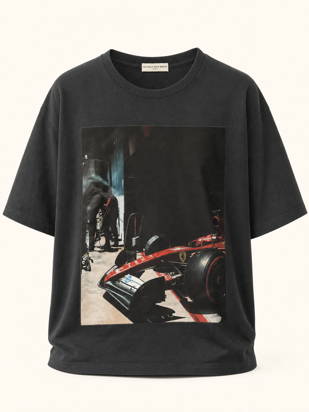 Bastille Silk Printed T-Shirt — Black — Ghost Mannequin Front