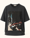 Bastille Silk Printed T-Shirt — Black — Ghost Mannequin Front
