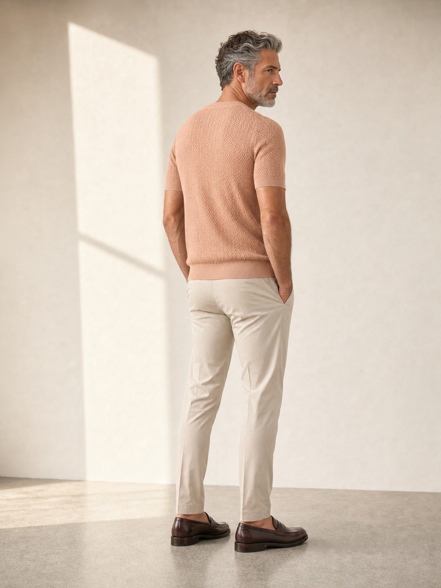 Gran Sasso Zig-Zag Knit Cotton-Blend T-Shirt – Salmon - Full Body Back