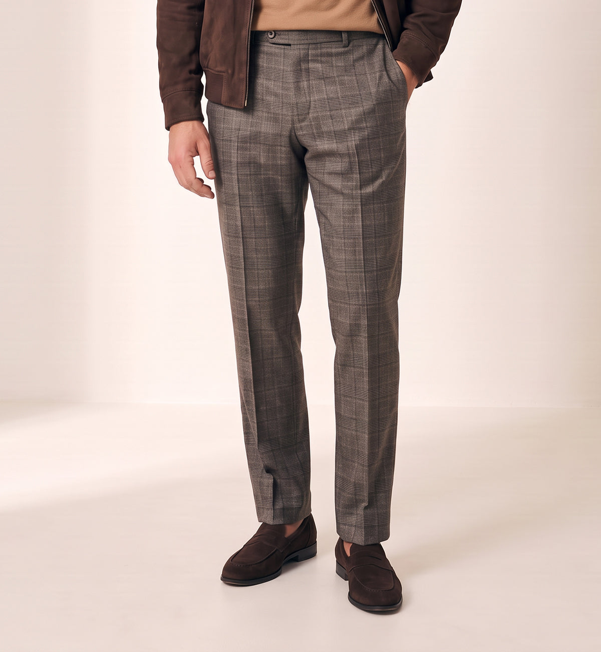 Brandon Glen-Plaid Trousers – SAND – BROWN GREY - Hero Front