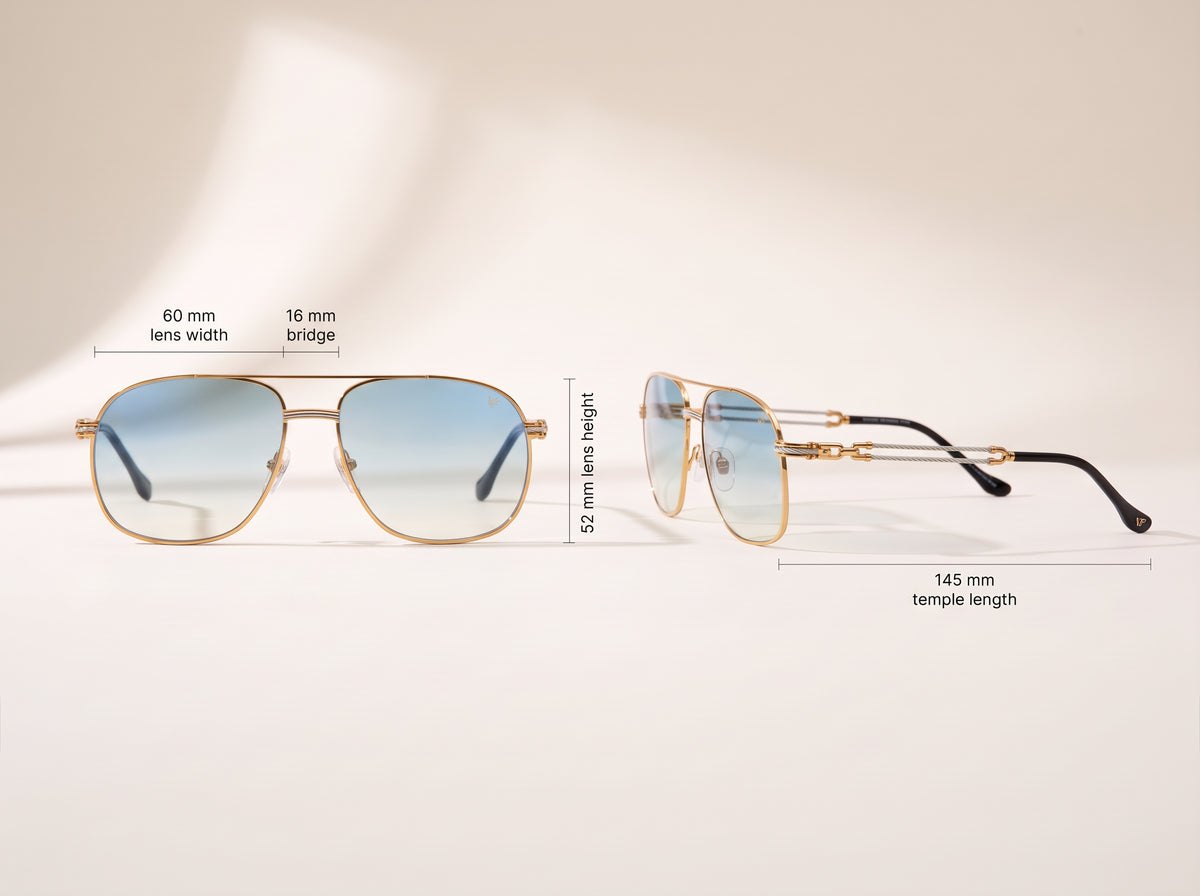Vintage Frames Snatch Double Rope Edition 18KT Two-Tone Gold – Pastel Blue – YELLOW / WHITE GOLD / PASTEL BLUE - Measurements