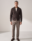RICE STITCH FULL-ZIP CARDIGAN – CHOCOLATE - Full Body Front