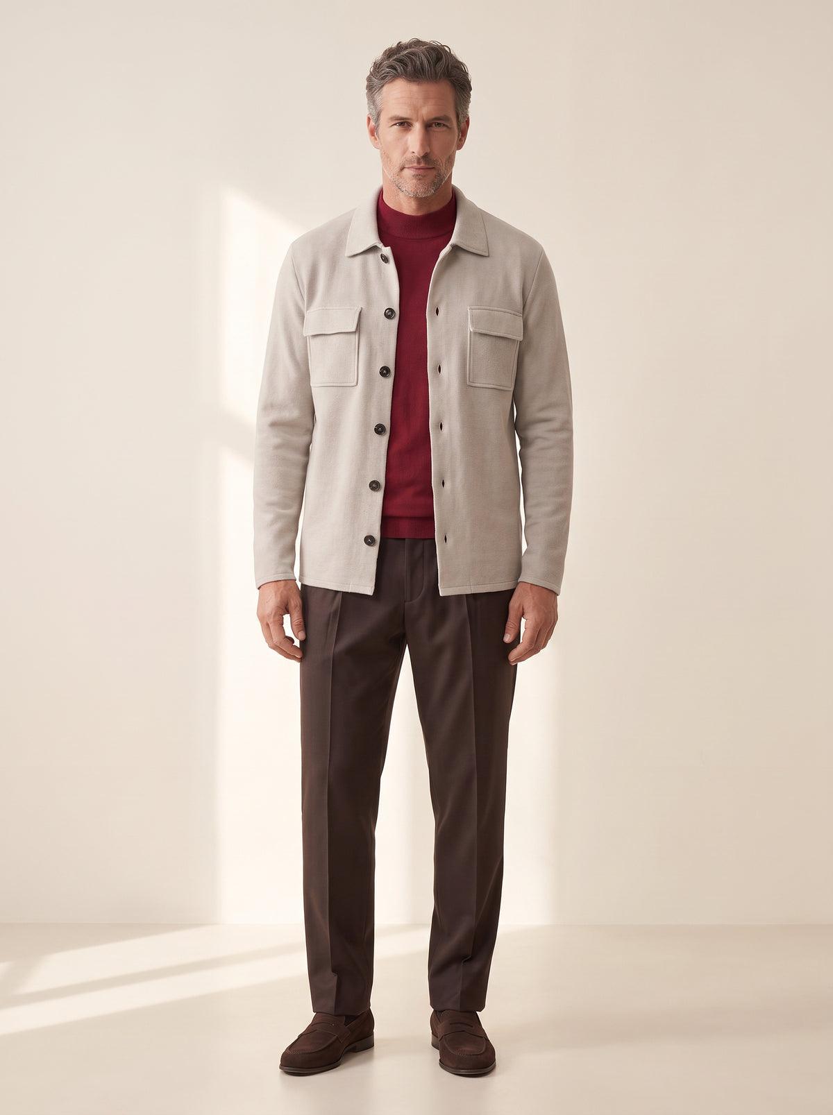 Gran Sasso Milano-Rib Shirt Jacket — Slate - SLATE - Full Front Model