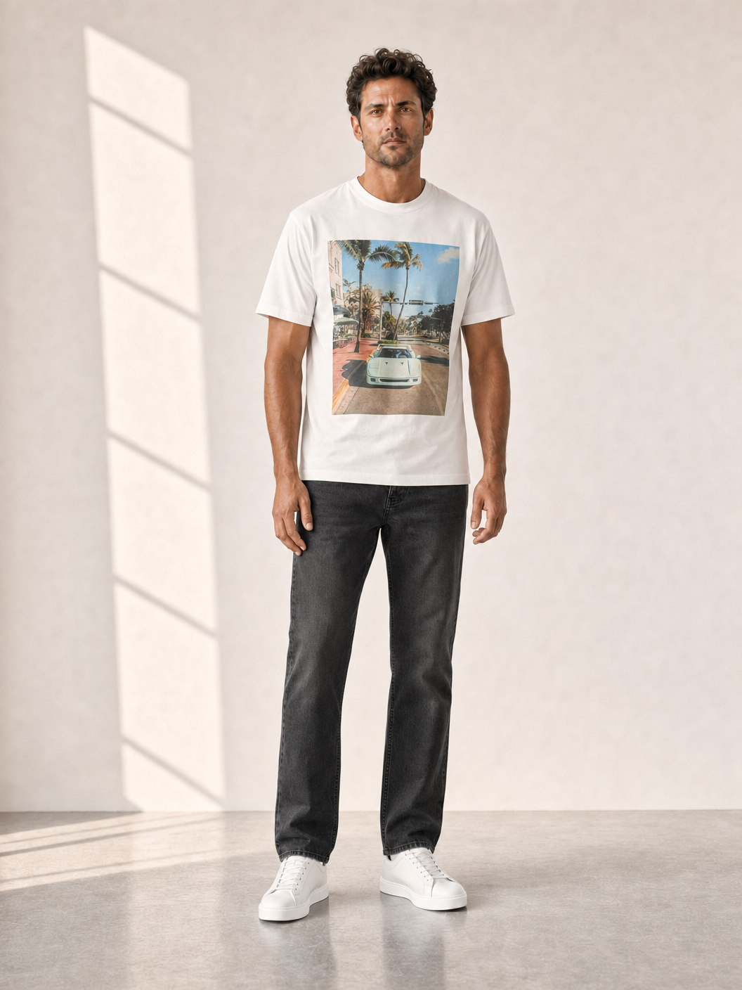Bastille Direct Printed T-Shirt Azul — White — On Model Front