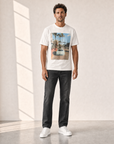 Bastille Direct Printed T-Shirt Azul — White — On Model Front