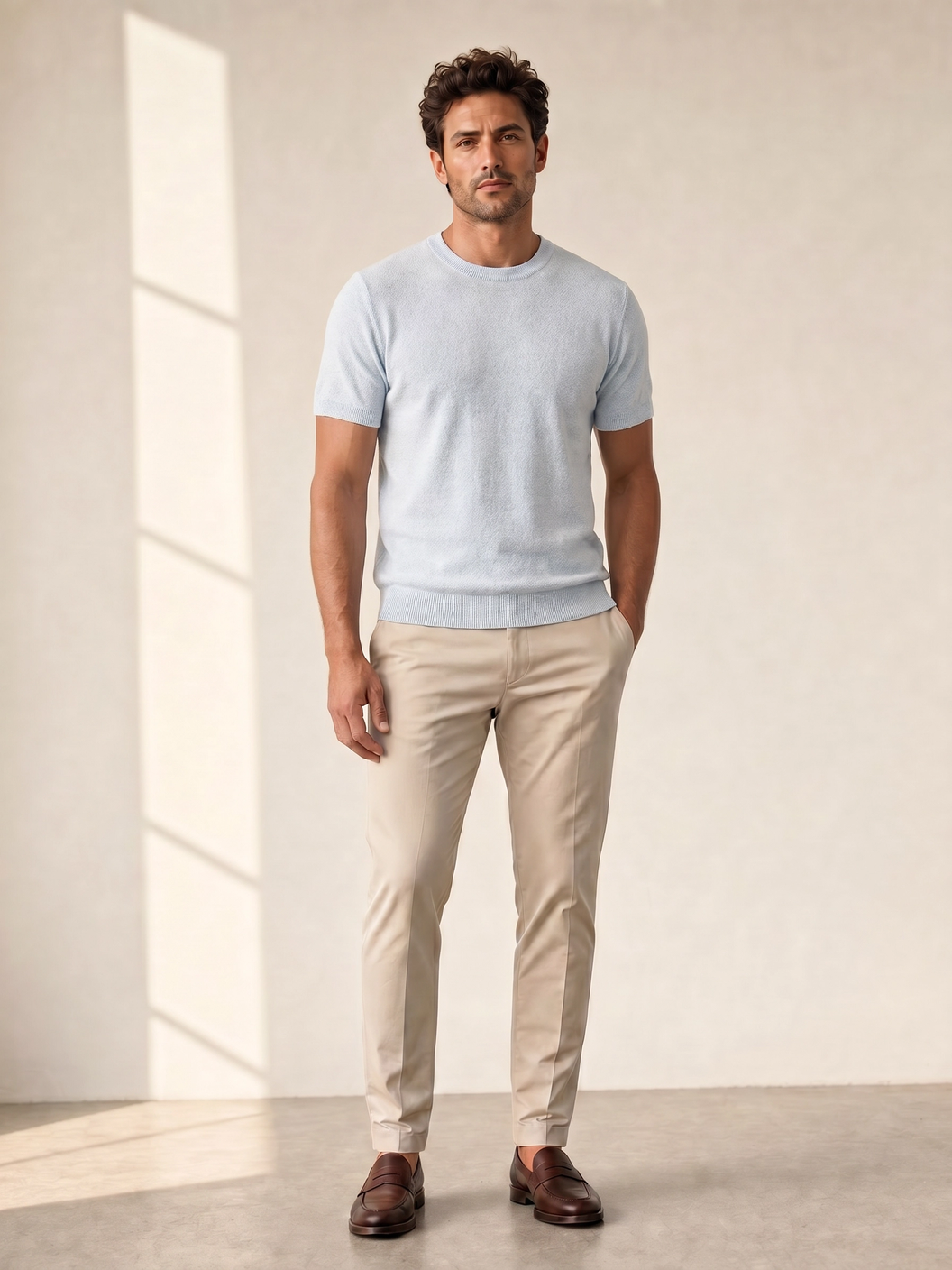 Gran Sasso Terry Cotton T-Shirt – Blue - Full Front Model