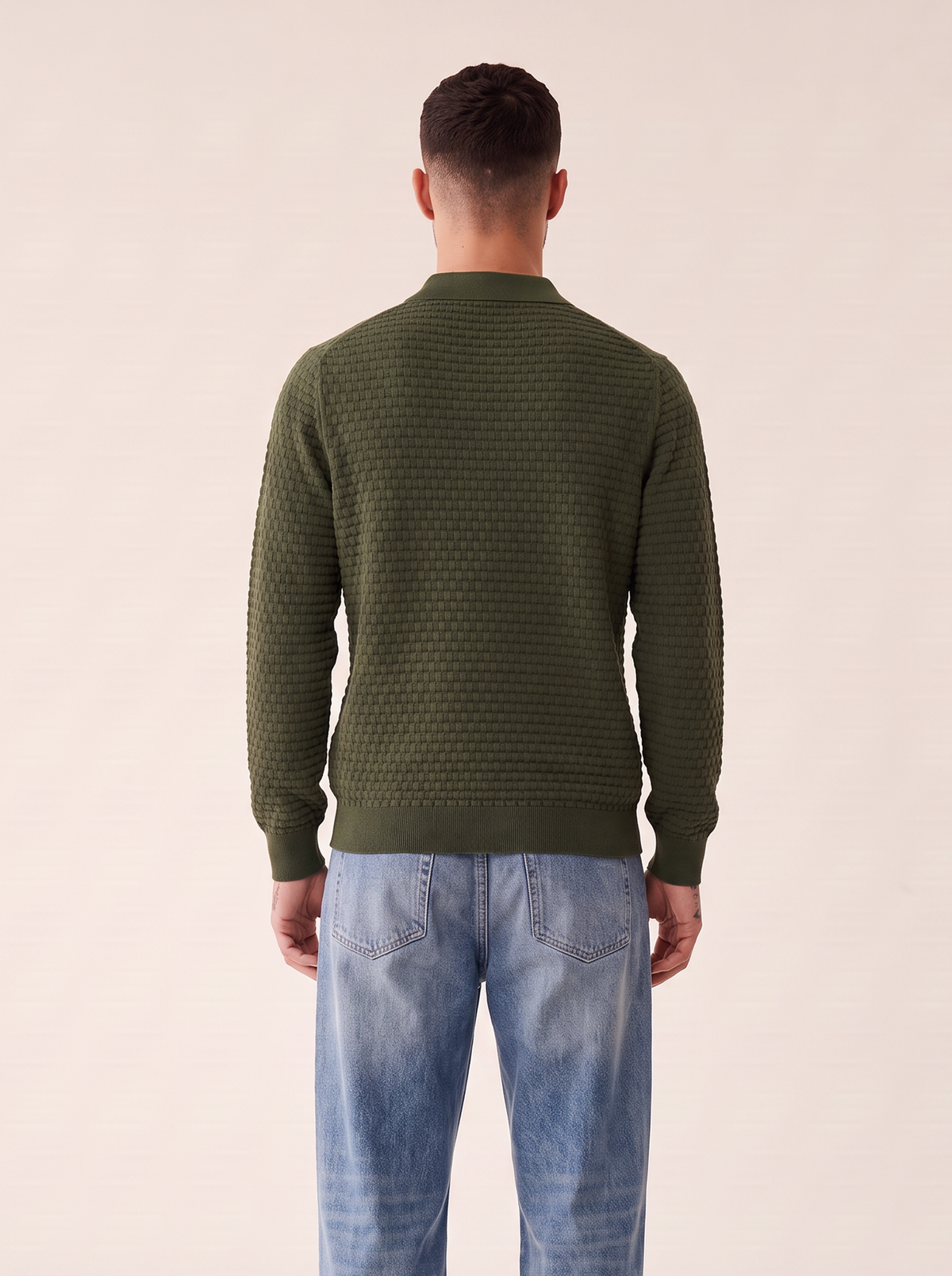 CHECK STRUCTURE KNITTED LS POLO - LES DEUX – RIFLE GREEN - Hero Back