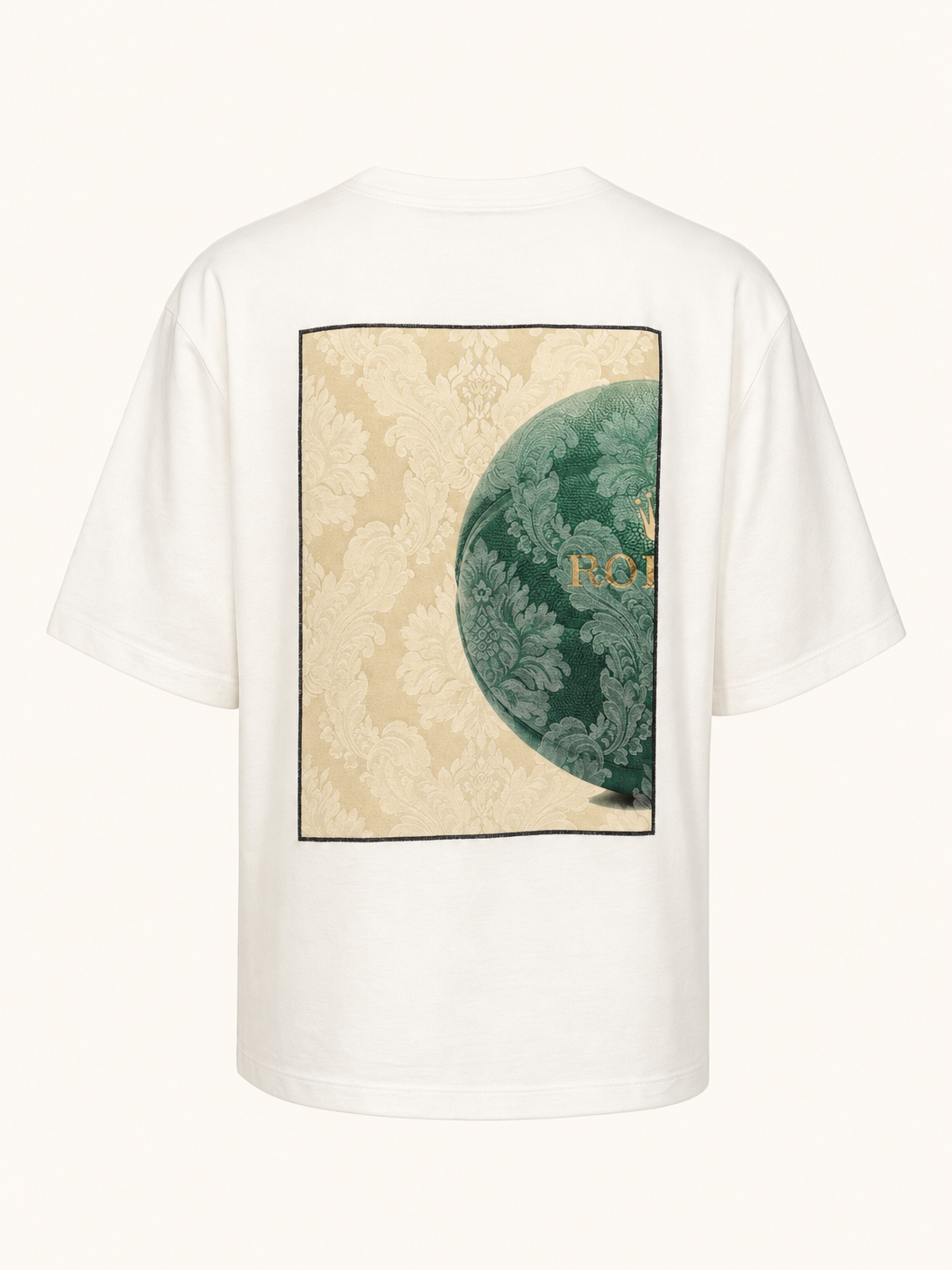 Bastille Damasc Printed T-Shirt Ball — White — Ghost Mannequin Back