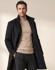 Sultan C Stand-Collar Coat – SAND – BLACK - Hero Front