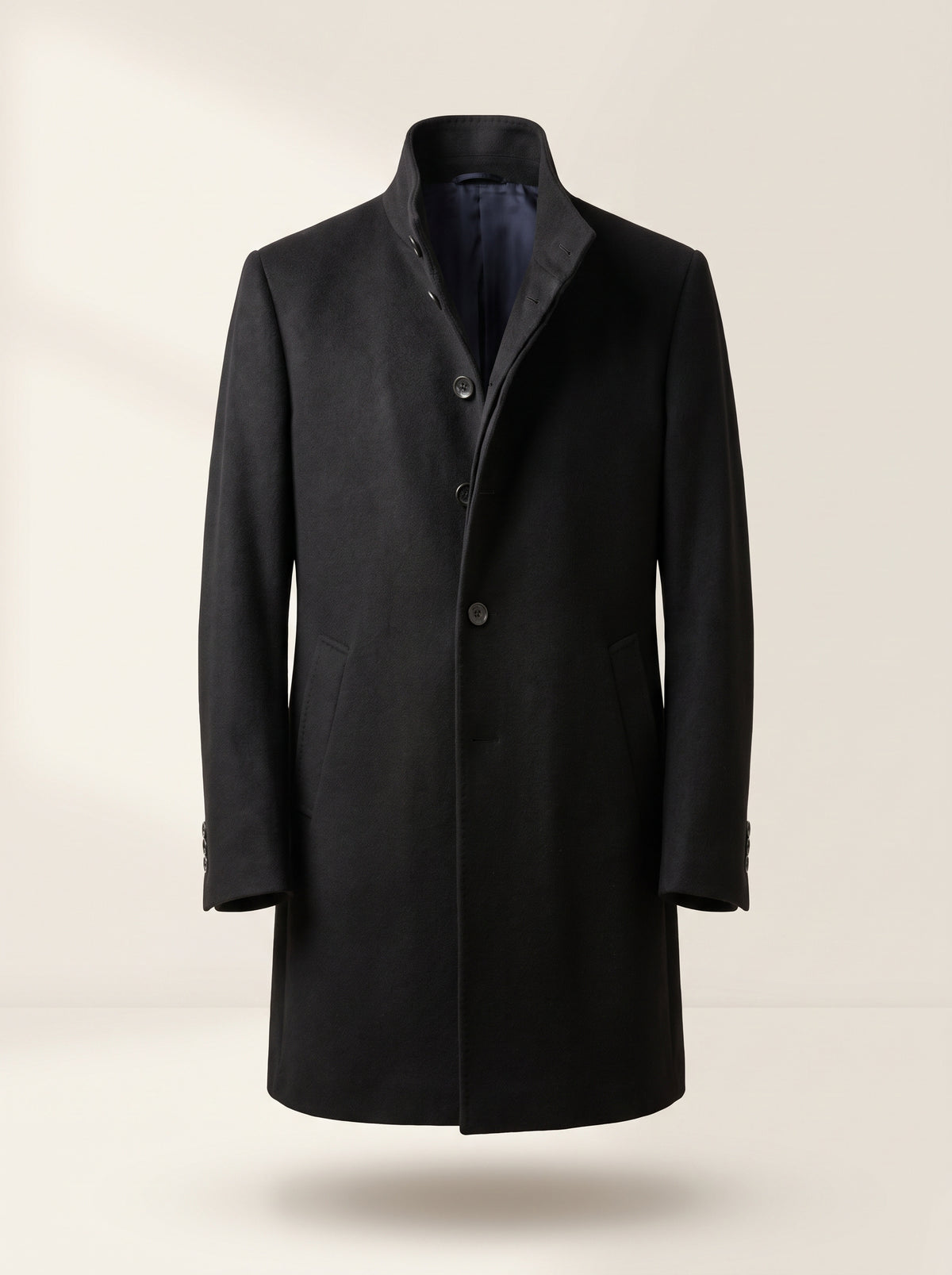 Sultan C Stand-Collar Coat – SAND – BLACK - Ghost Front