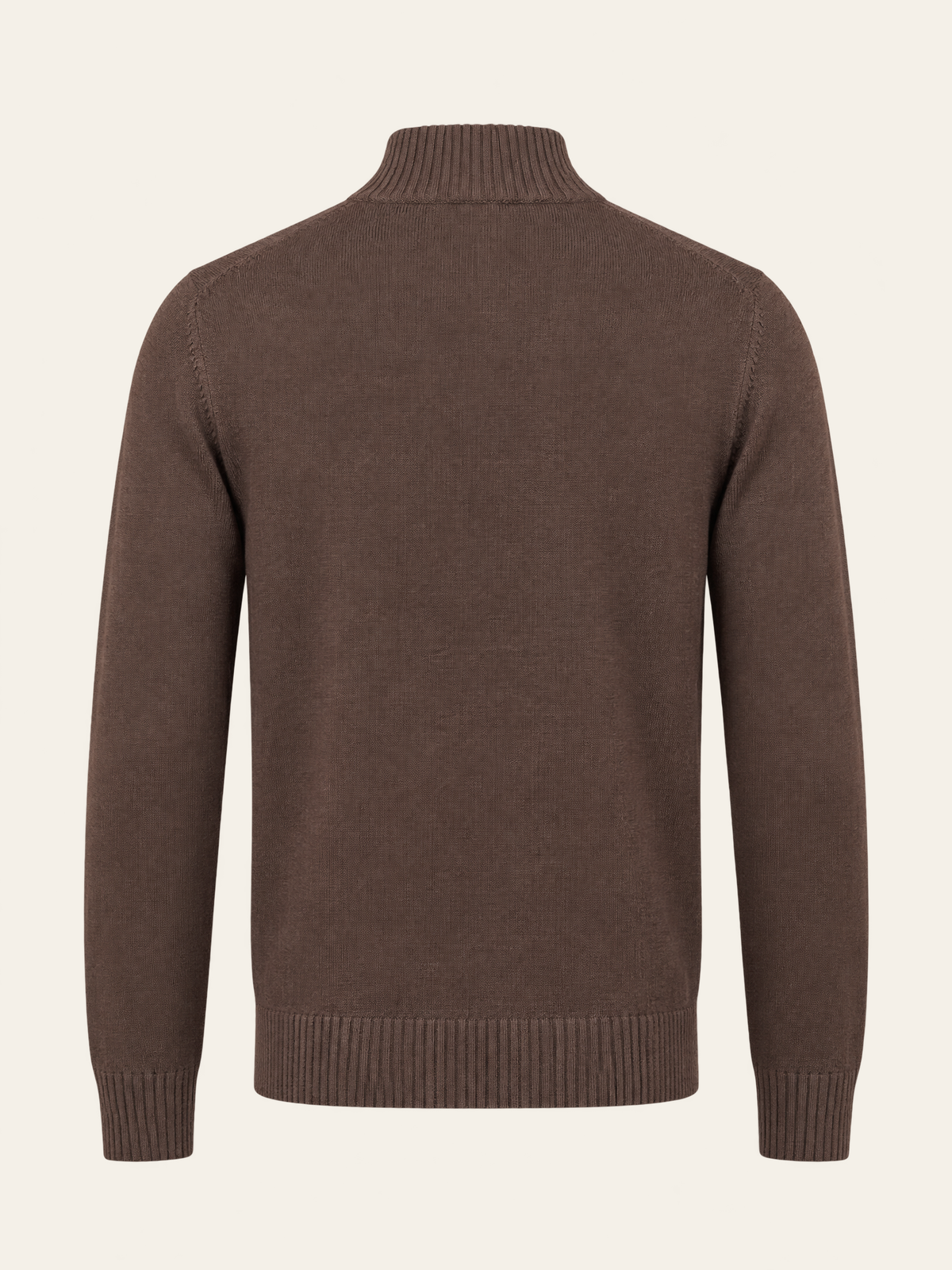 FERRANTE ESSENTIAL MERINO WOOL FULL-ZIP KNIT – WARM BROWN - Ghost Mannequin Back