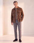 Soft Suede Aiden Pocket Shirt Jacket – SAND – BROWN - Full Front Model