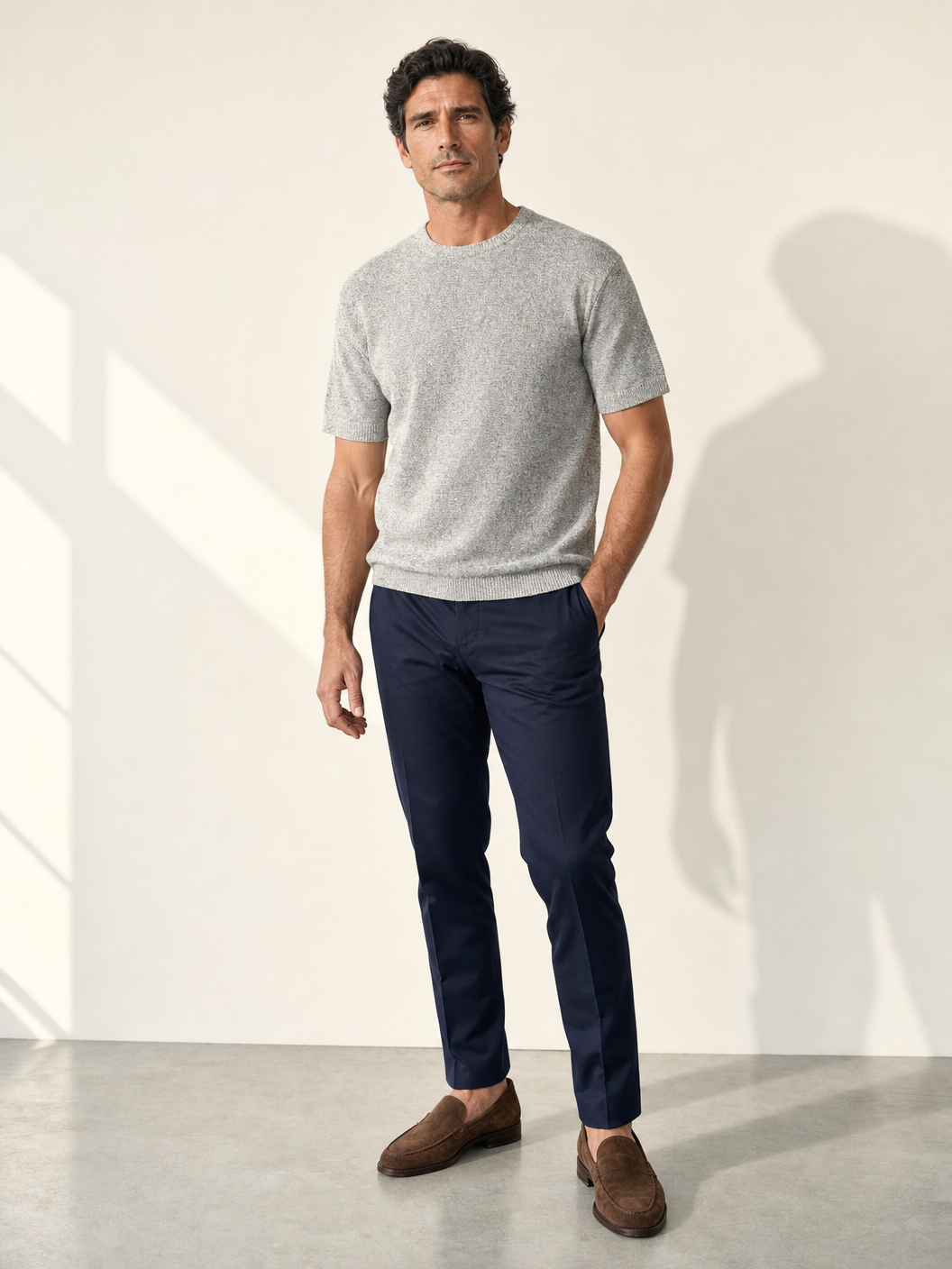 Ferrante Textured Linen T-Shirt – Grey - Hero Front