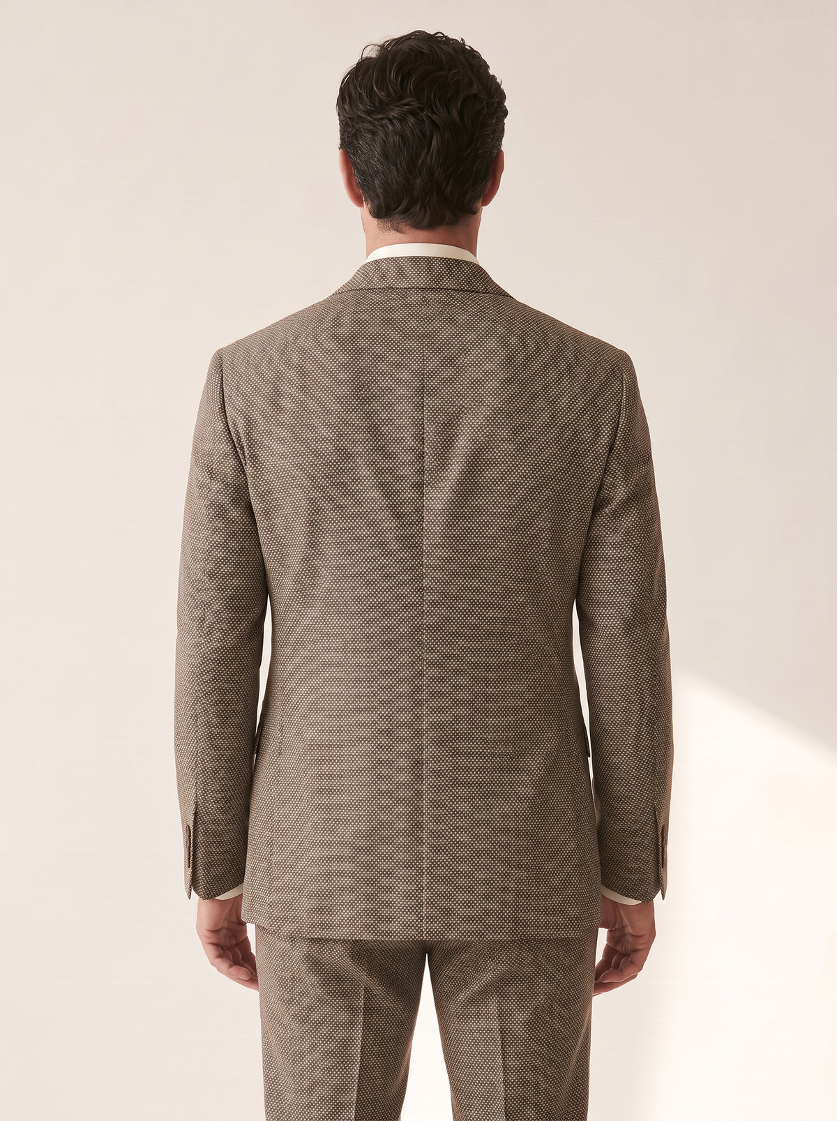 TAUPE MICRO-DOT SINGLE-BREASTED PEAK LAPEL SUIT - GABRIELE PASINI – TAUPE / IVORY - Hero Back