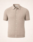 Gran Sasso Cotton Cable Knit Full-Button Polo – Mushroom - Ghost Front