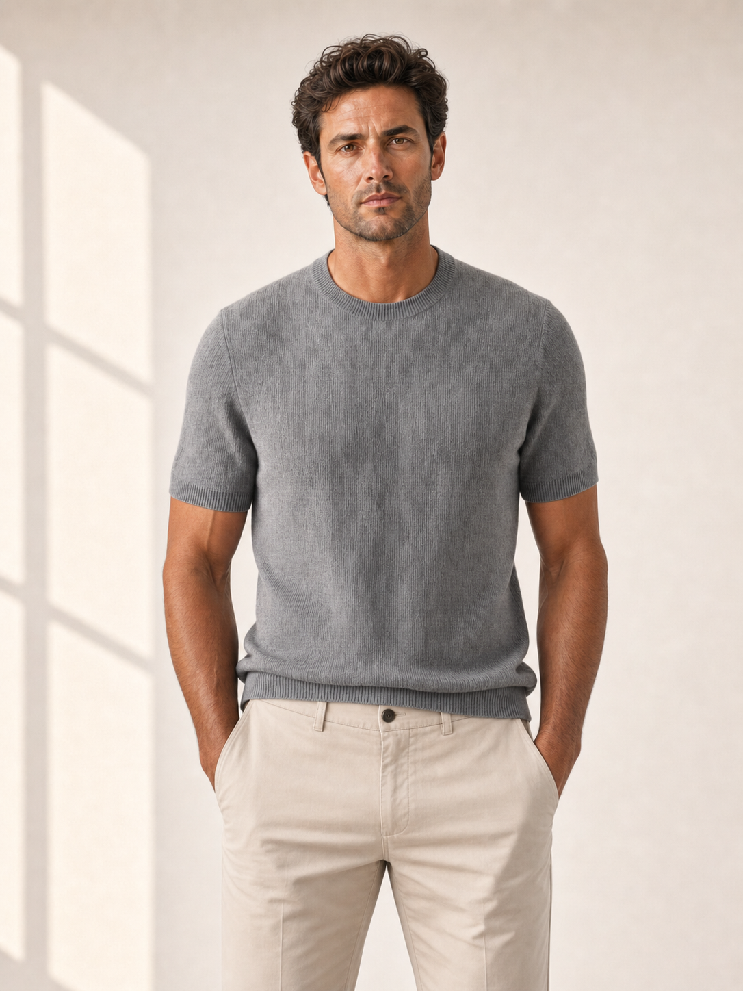 Ferrante Textured Linen T-Shirt – Grey – Hero