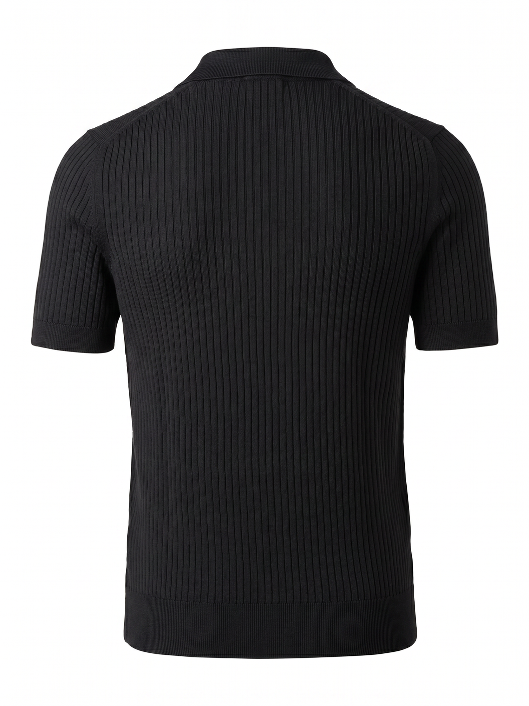 Gran Sasso Cotton Linen Ribbed Polo – Black - Ghost Mannequin Back