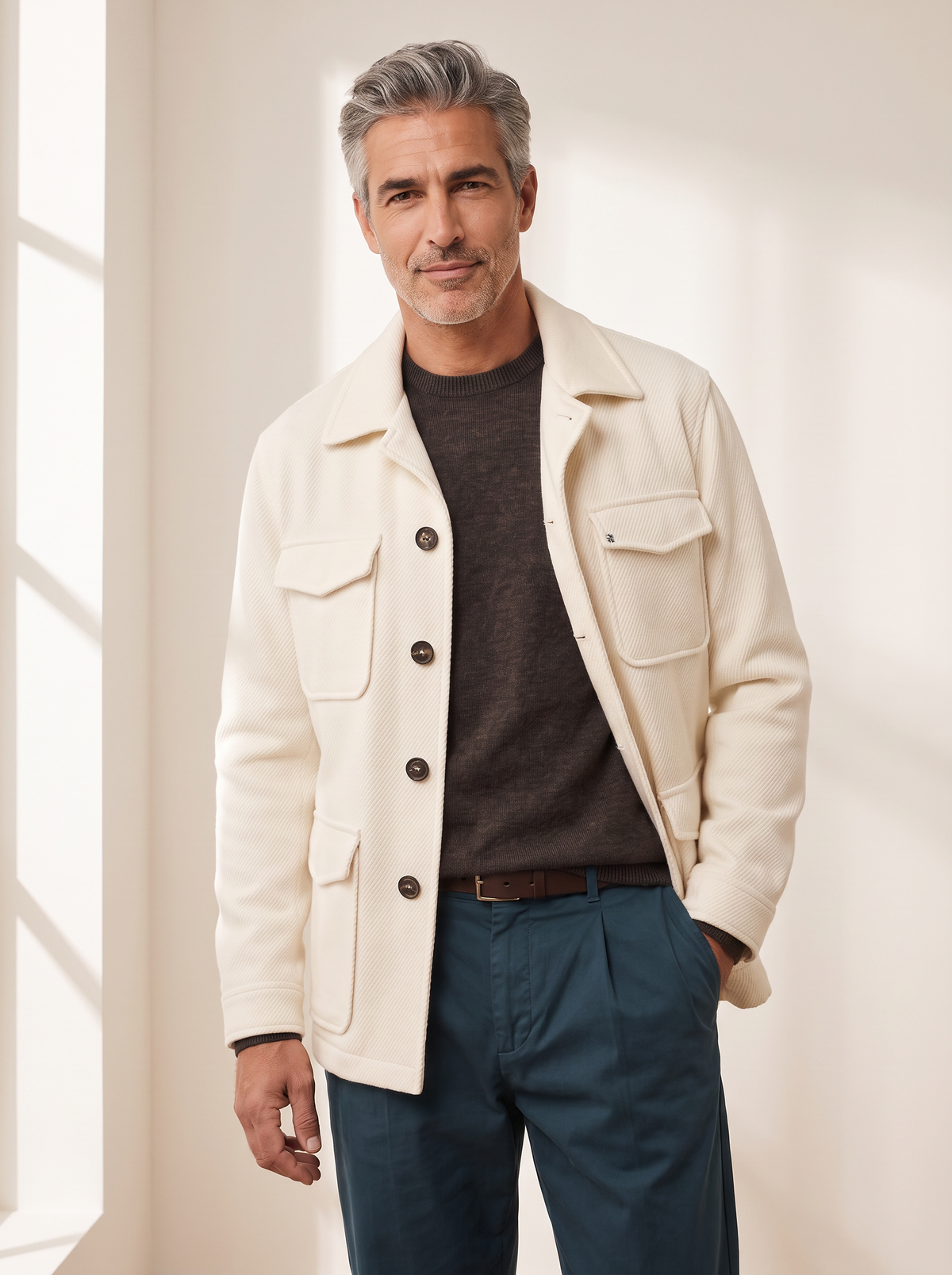 MERINO MOULINE WOOL CREWNECK – DARK BROWN - Hero Front