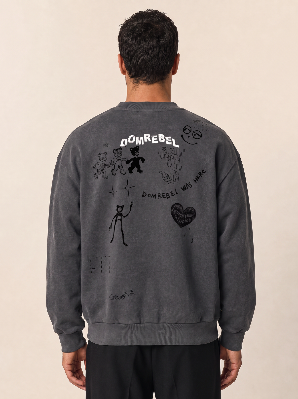 PLAY SKETCH SWEATSHIRT - DOM REBEL – FADE BLACK - Hero Back