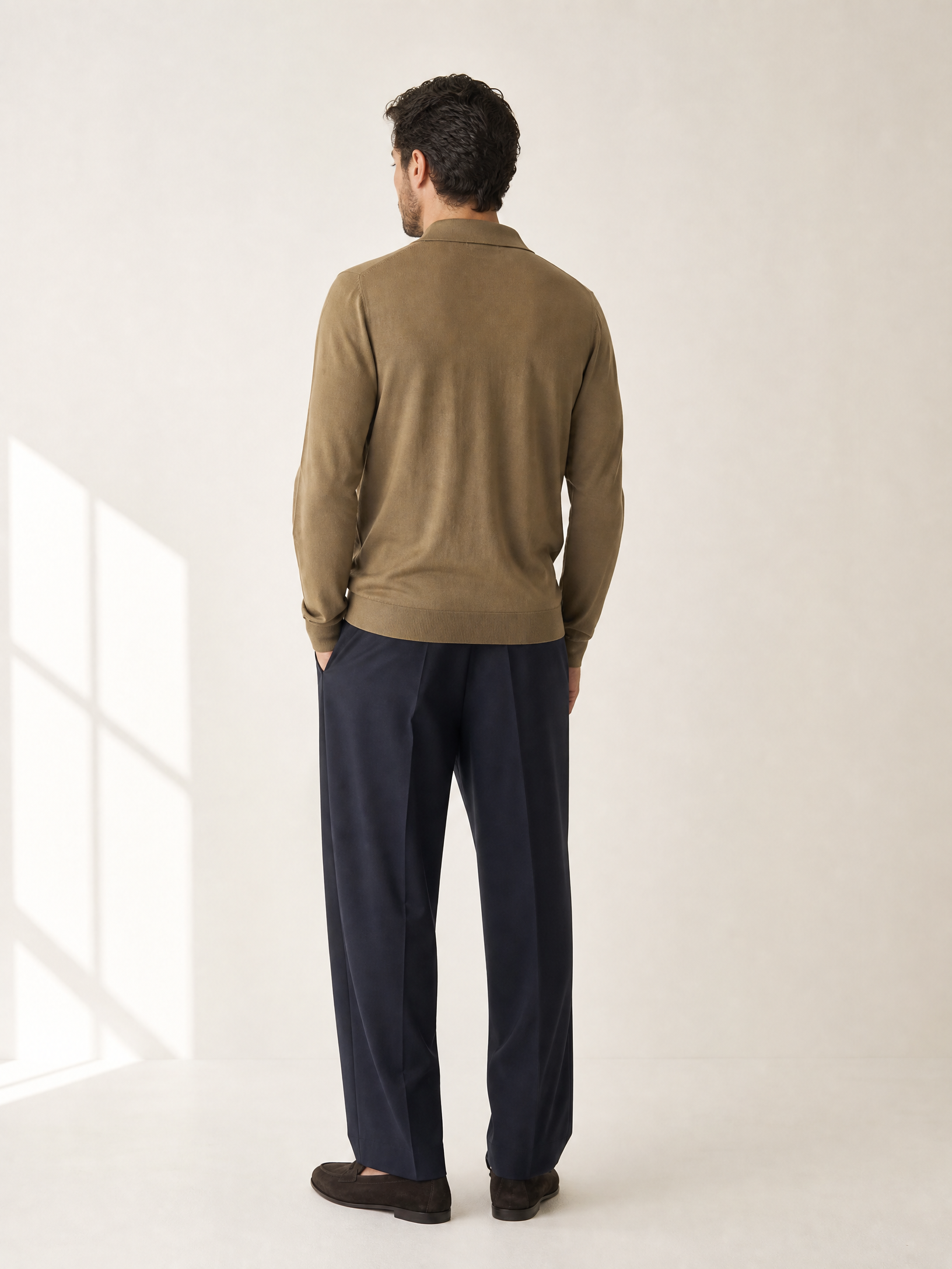 LS Knit Button-Down Shirt Gabriele Pasini – BROWN - Full Back Model