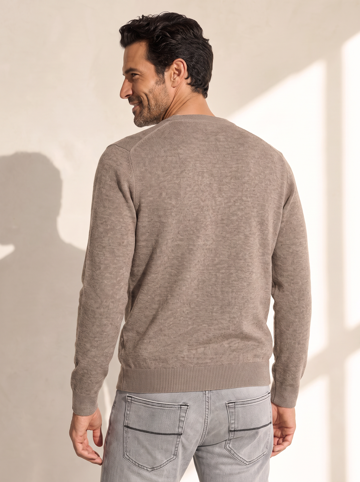 MERINO MOULINE WOOL CREWNECK – LIGHT CAMEL - Hero Back