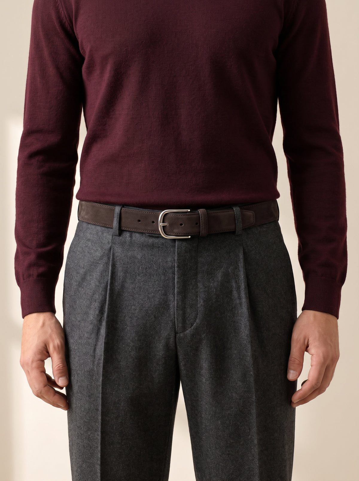 Paolo Vitale Calf Leather Belt — Dark Brown – DARK BROWN - Styled Waist Front