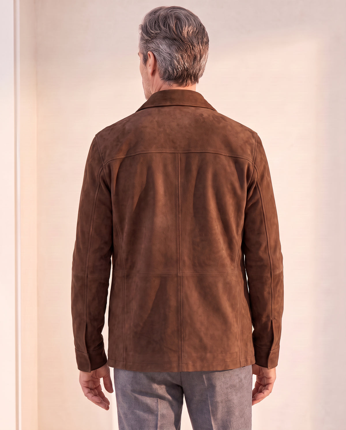 Soft Suede Aiden Pocket Shirt Jacket – SAND – BROWN - Mid-Body Back