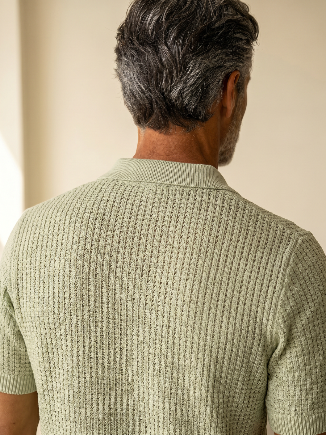 Ferrante SS Knit Button Shirt – Forest - Full Body Back