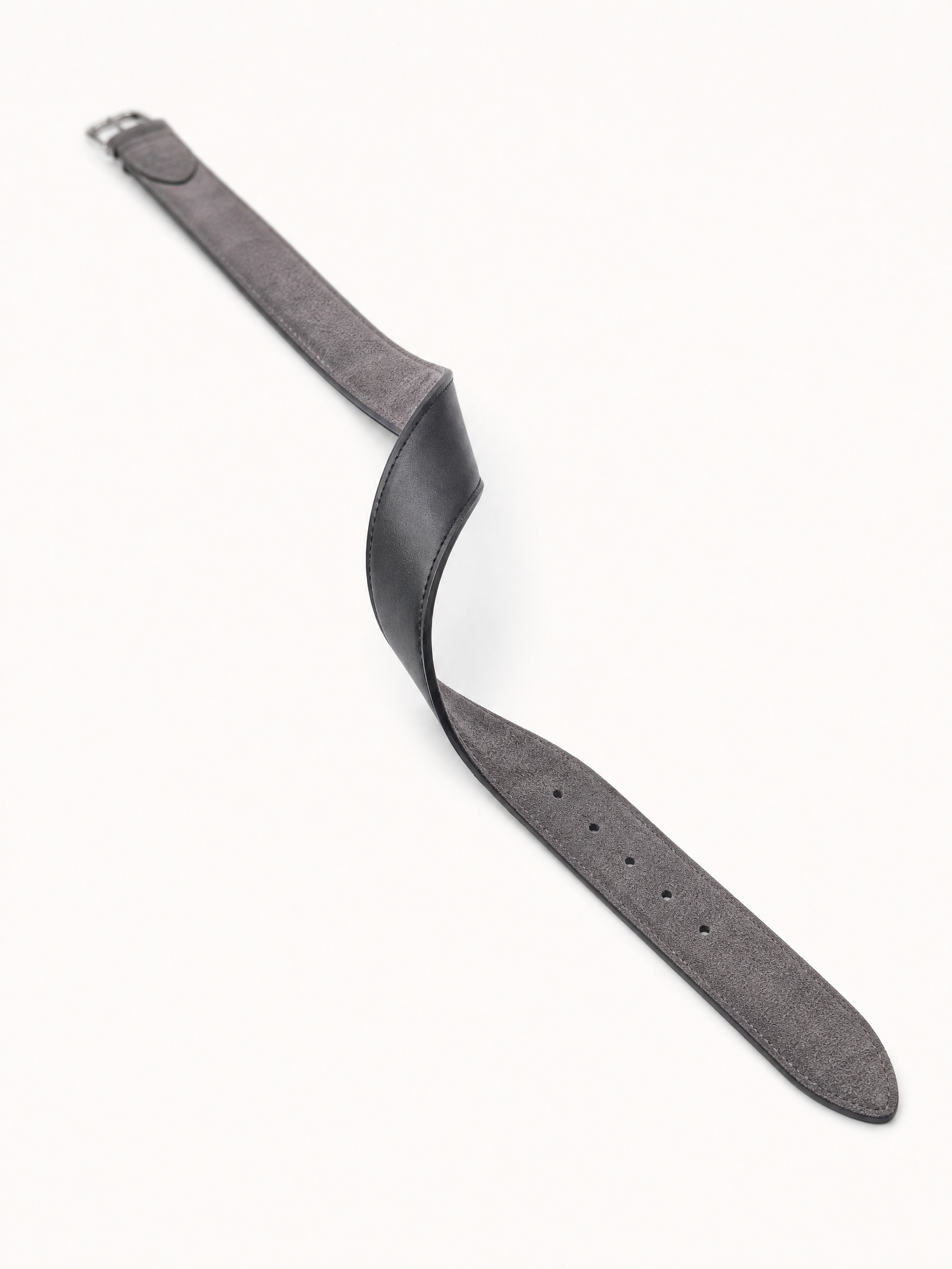 Paolo Vitale Suede Belt – GREY - Reverse & Tip Detail