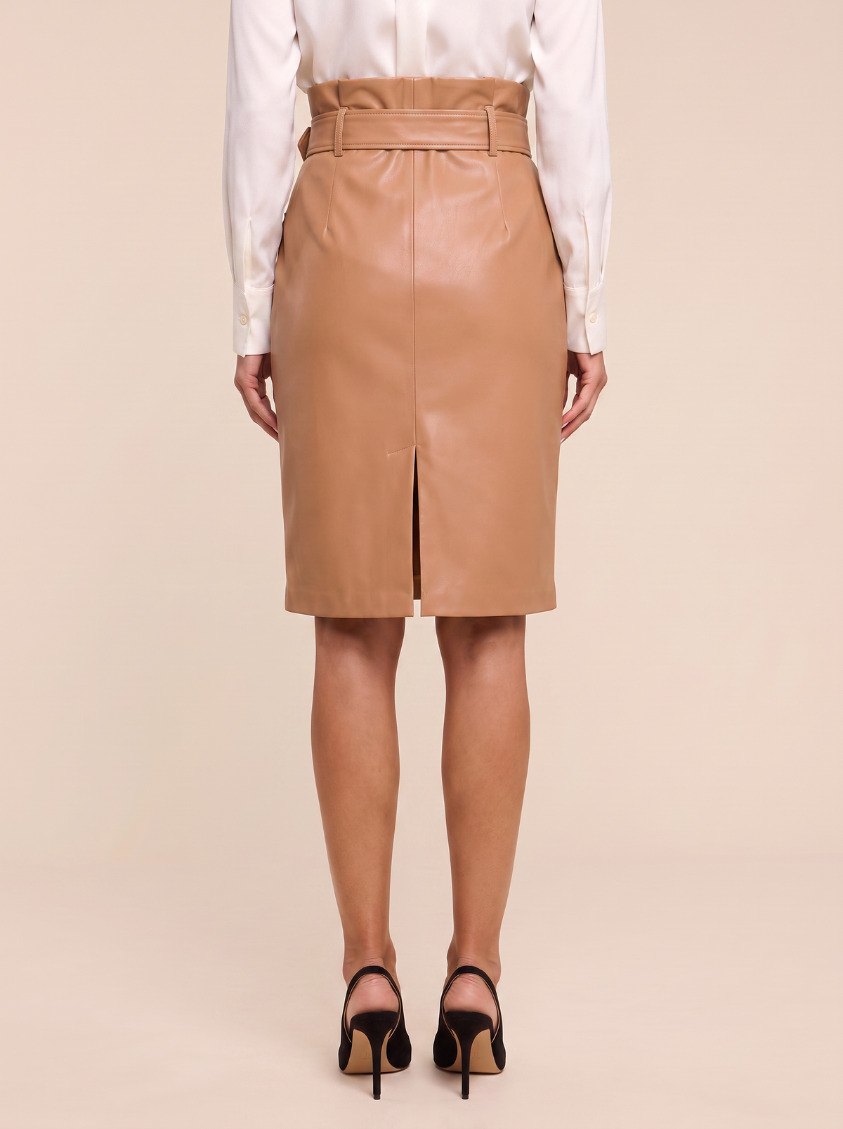 Kaelis Vegan Leather Skirt – SOFT COGNAC - Hero Back