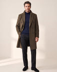 Sultan Double-Breasted Coat – SAND – DARK OLIVE - Full Body Front