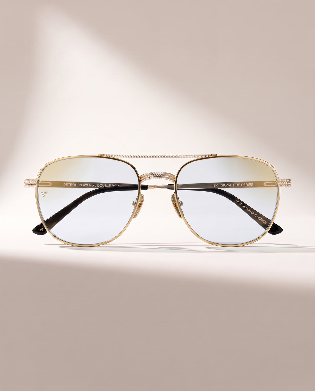 Vintage Frames Detroit Player XL Double Rope Edition 18KT Two-Tone Gold – Clear Flash Gold – YELLOW / WHITE GOLD / CLEAR FLASH GOLD - Front hero