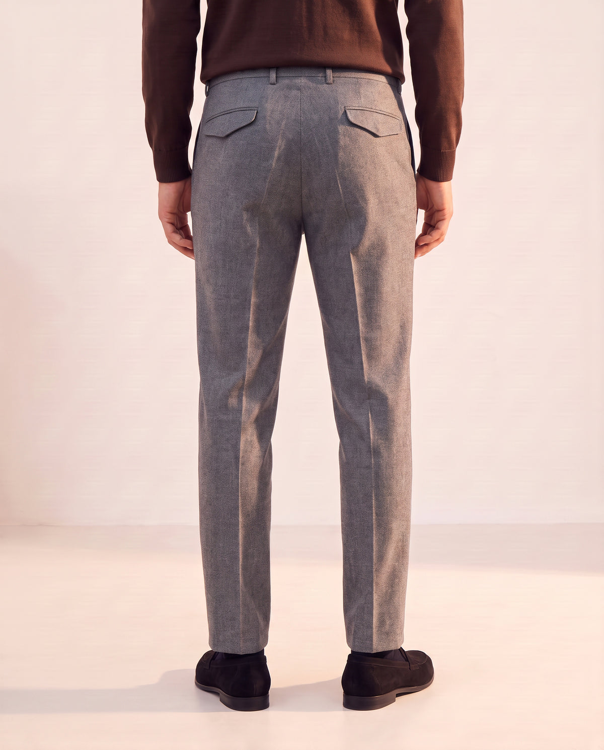 Briglia BG21 Mélange Pleated Trouser – GREY - Hero Back — on model, just above waistband through full shoes