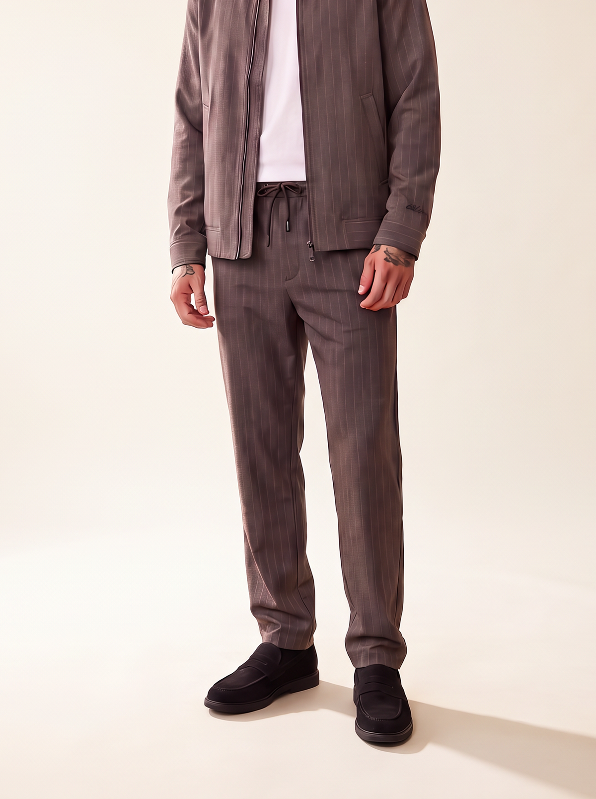 PINSTRIPE TAPERED SUIT PANTS - LES DEUX – SHOPPING BAG BROWN - Hero Front