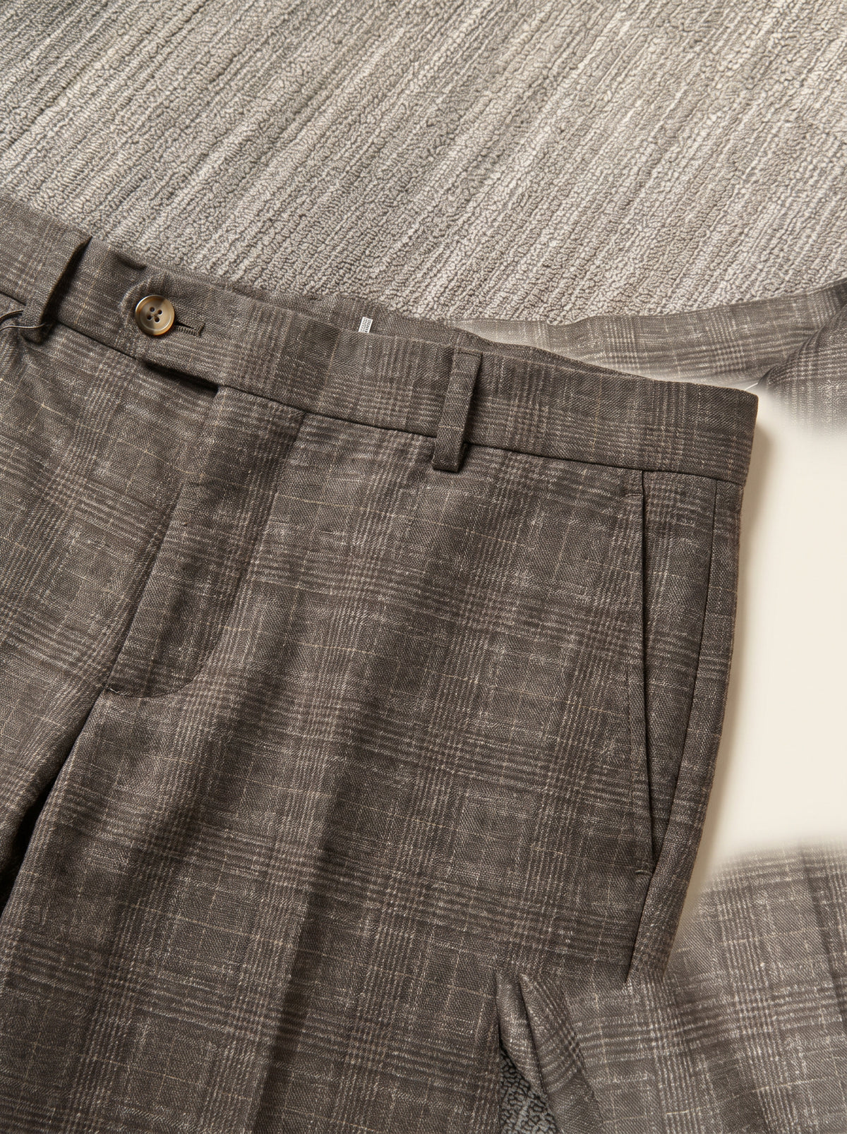 Brandon Glen-Plaid Trousers – SAND – BROWN GREY - Fabric Detail