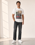 Bastille Direct Printed T-Shirt Monaco — White — On Model Front