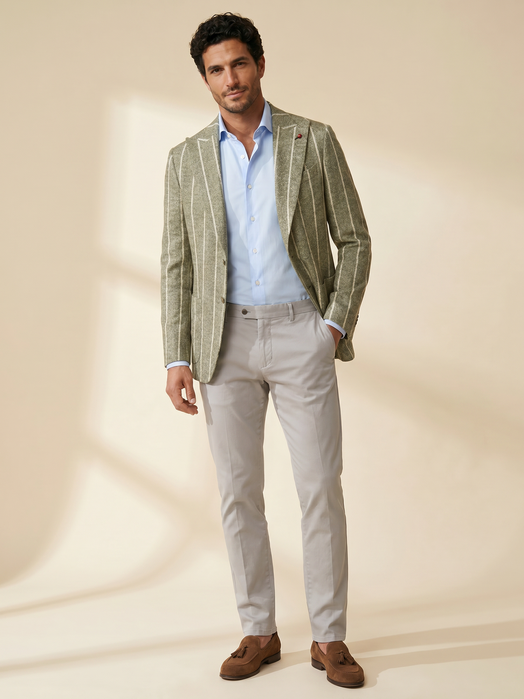 Fugàto Wide Pin Stripe Knit Blazer – Green - Full Body Front