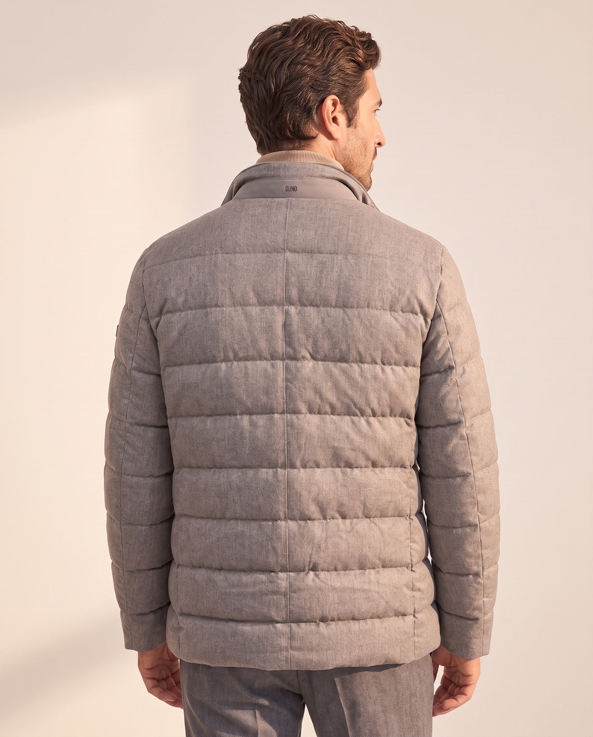 DUNO Theodor Double-Breasted Wool Down Jacket – DARK STONE - Mid-body back